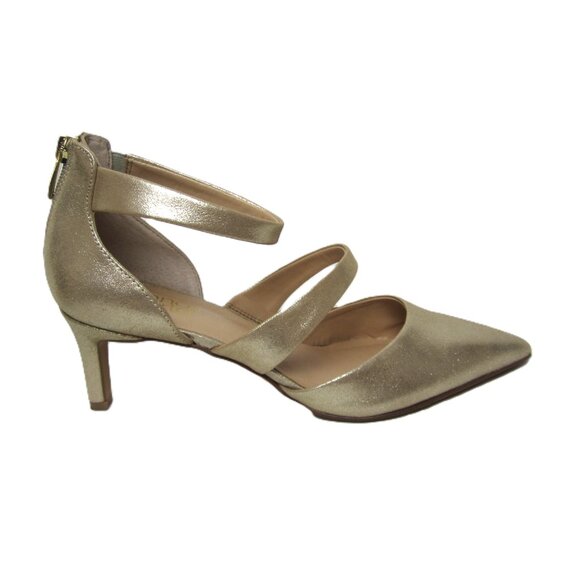 Franco Sarto Size 8.5M Soft Gold Suede Leather Heels Back Zip Ankle Strap - Picture 6 of 12